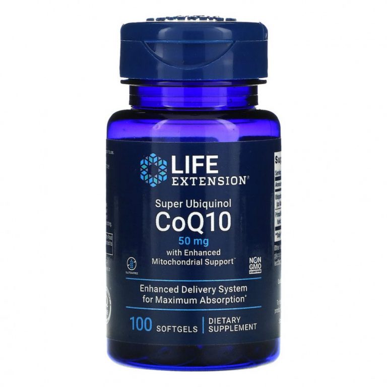 Life Extension, Super Ubiquinol CoQ10 с улучшенной поддержкой митохондрий, 50 мг, 100 гелевых капсул