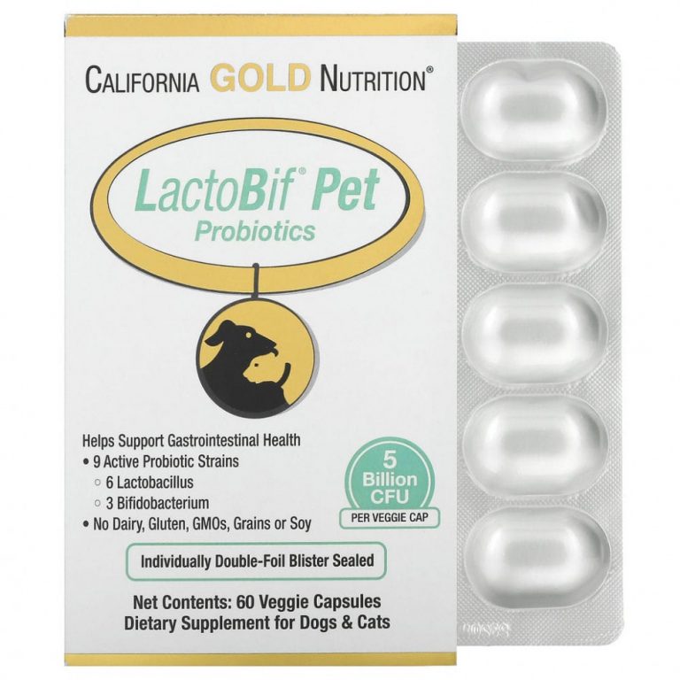 California Gold Nutrition, пробиотики LactoBif Pet, 5 млрд КОЕ, 60 растительных капсул