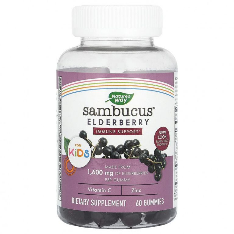 Nature’s Way, Sambucus, стандартизированный экстракт бузины для детей, 60 жевательных конфет