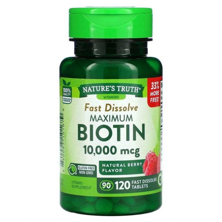 Nature’s Truth, Maximum Biotin, Натуральные ягоды, 10000 мкг, 120 быстро растворяющихся таблеток