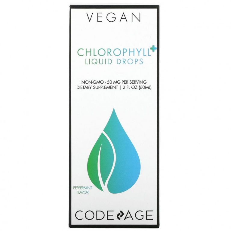 Codeage, Vegan Chlorophyll + Liquid Drops, перечная мята, 50 мг, 60 мл (2 жидк. Унции)