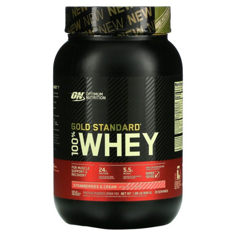 Optimum Nutrition, Gold Standard 100% Whey, сывороточный протеин, со вкусом клубники со сливками, 899 кг (1,98 фунта)