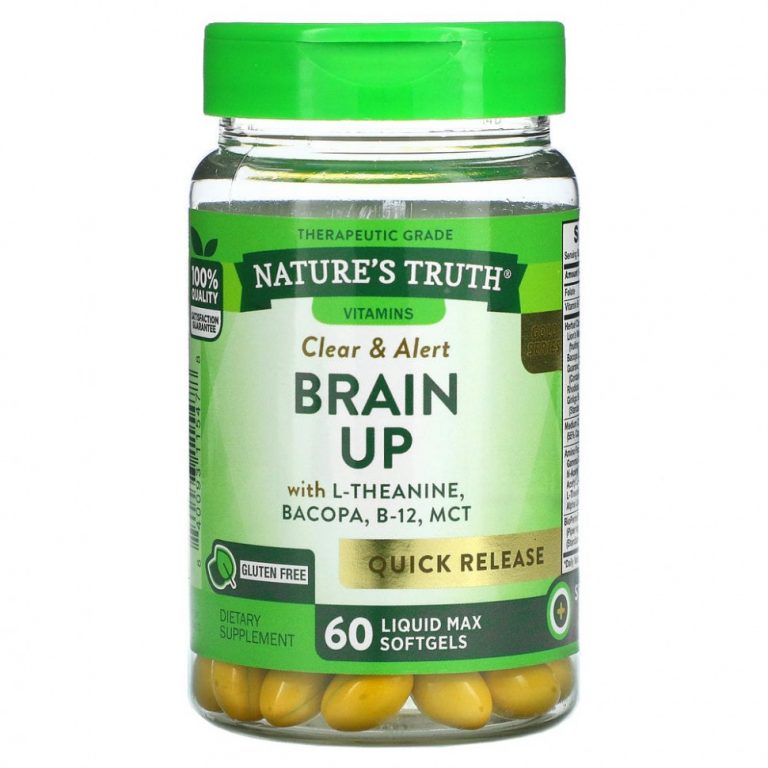 Nature’s Truth, Brain Up, с L-теанином, бакопой, витамином B-12, MCT, 60 мягких таблеток Liquid Max