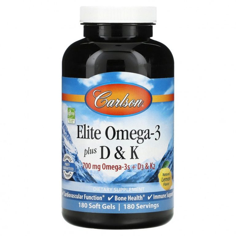 Carlson Labs, Elite Omega-3 с витаминами D и K, натуральный вкус лимона, 180 мягких таблеток