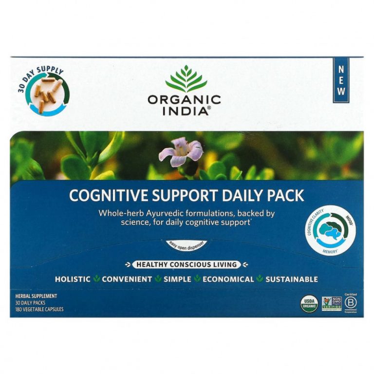 Organic India, Ежедневный пакет для поддержки когнитивных функций, 30 ежедневных пакетиков, 180 растительных капсул