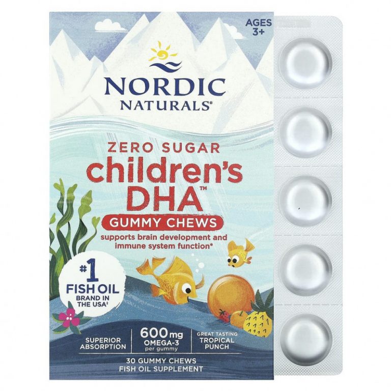 Nordic Naturals, Children’s DHA, жевательные таблетки с ДГК, со вкусом тропических фруктов, 600 мг, 30 жевательных таблеток