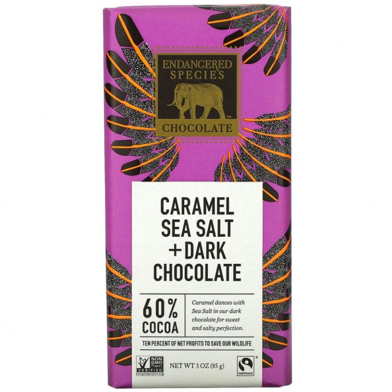 Endangered Species Chocolate, черный шоколад с карамелью и морской солью, 60% какао, 85 г (3 унции)