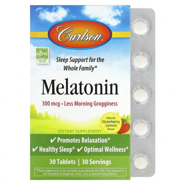 Carlson, Melatonin, Natural Strawberry Lemon , 300 mcg, 30 Tablets