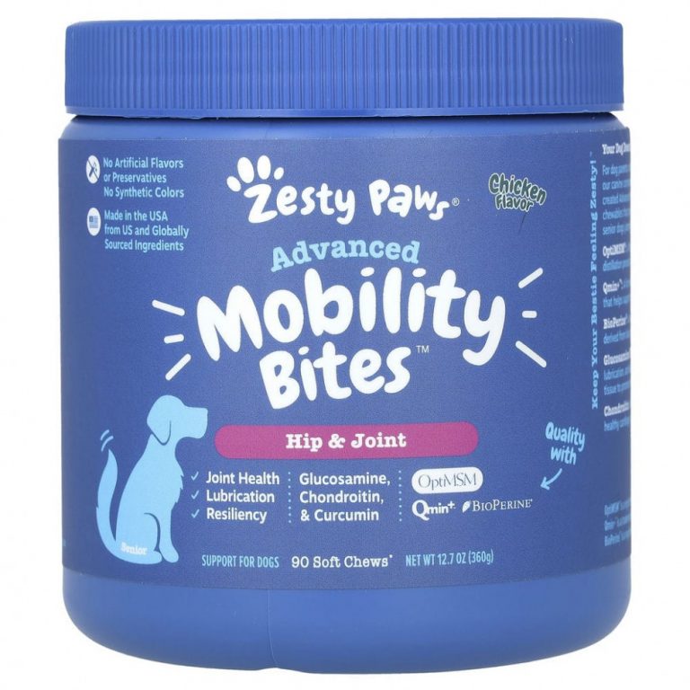 Zesty Paws, Advanced Mobility Bites для собак, для бедер и суставов, со вкусом курицы, 90 жевательных таблеток, 360 г (12,7 унции)