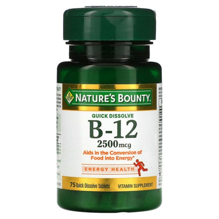 Nature’s Bounty, B-12, натуральный вишневый вкус, 2500 мкг, 75 быстрорастворимых таблеток