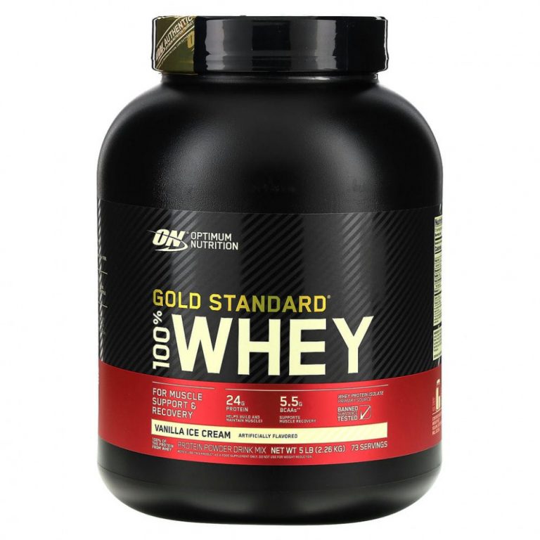 Optimum Nutrition, Gold Standard 100% Whey, сыворотка со вкусом ванильного мороженого, 2,27 кг (5 фунтов)