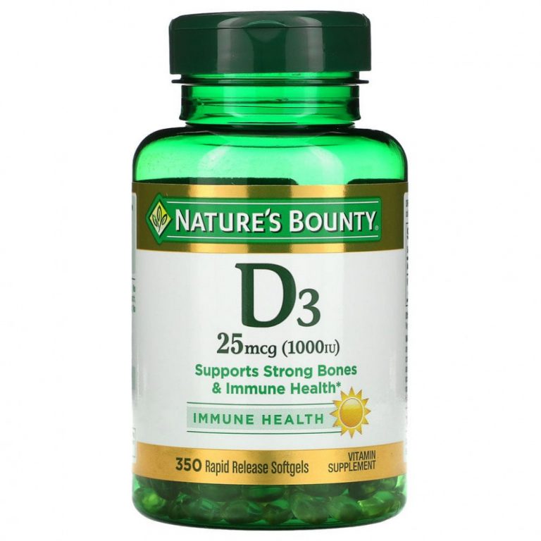 Nature’s Bounty, D3, Immune Health, 25 мкг (1000 МЕ), 350 мягких таблеток с быстрым высвобождением