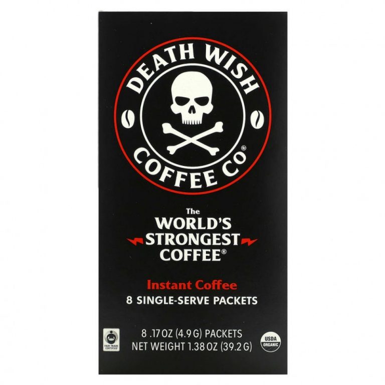 Death Wish Coffee, The World’s Strongest Coffee, растворимый кофе, темная обжарка, 8 порционных пакетиков по 4,9 г (17 унций)