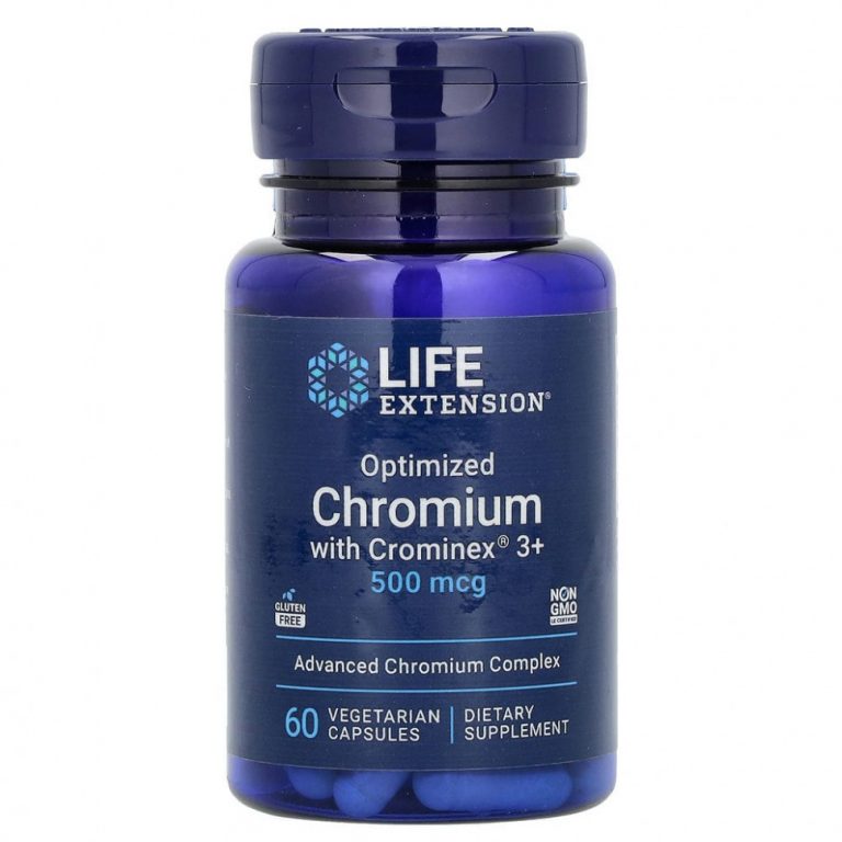 Life Extension, оптимизированный хром с Crominex 3+, 500 мкг, 60 вегетарианских капсул