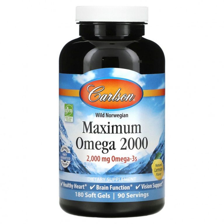 Carlson Labs, Maximum Omega 2000, натуральный лимон, 1,000 мг, 180 мягких таблеток