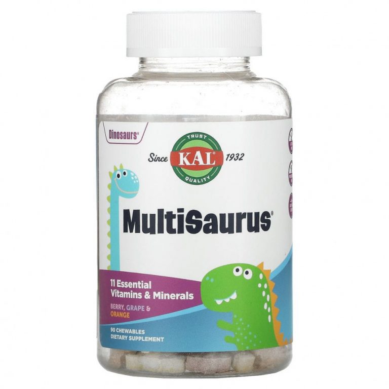 KAL, MultiSaurus, витамины и микроэлементы, со вкусом ягод, винограда и апельсина, 90 жевательных таблеток