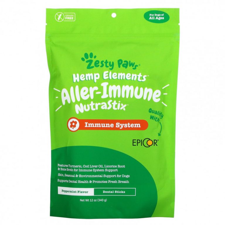 Zesty Paws, Hemp Elements, Aller-Immune NutraStix для собак, для всех возрастов, мята перечная, 12 унций (340 г)