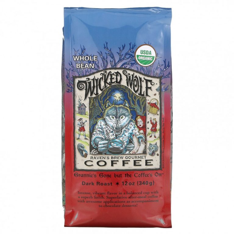 Raven’s Brew Coffee, Wicked Wolf Coffee, органический, цельные зерна, темная обжарка, 340 г (12 унций)