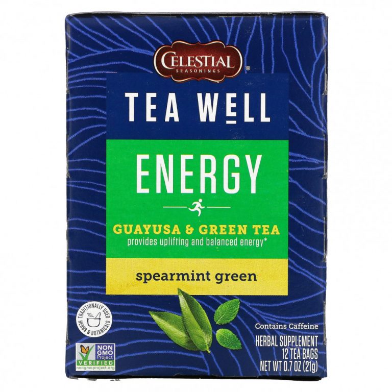 Celestial Seasonings, Energy, гуаюса и зеленый чай, зеленая мята, 12 чайных пакетиков, 21 г (0,7 унции)