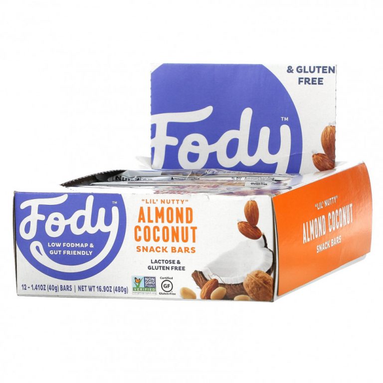 Fody, Snack Bars, миндаль и кокос, 12 батончиков, 40 г (1,41 унции) каждый