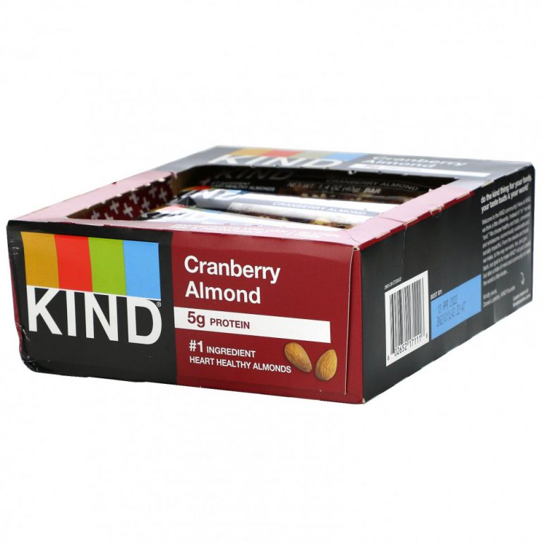 KIND Bars, Kind BARS, батончики с клюквой и миндалем, 12 батончиков, по 40 г (1,4 унции)