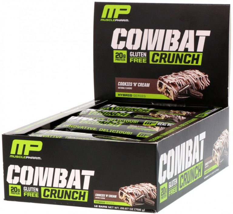 MusclePharm, Хрустящие батончики Combat с кремом, 12 батончиков по 2,22 унции (63 г)