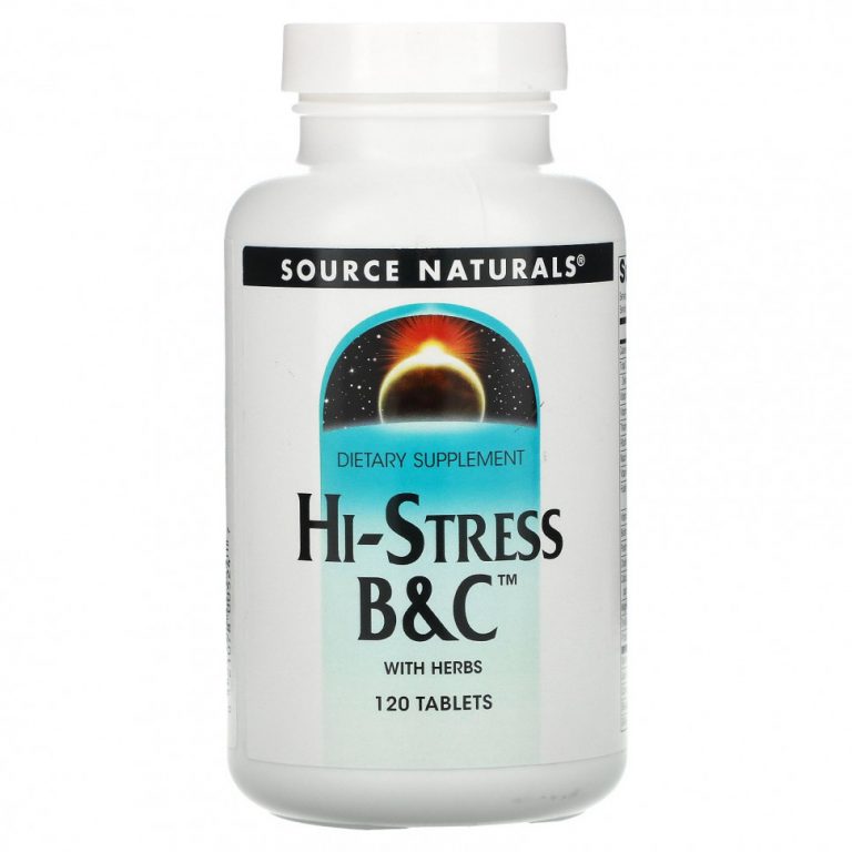 Source Naturals, Hi-Stress B&C, витамины B и C с травами, 120 таблеток