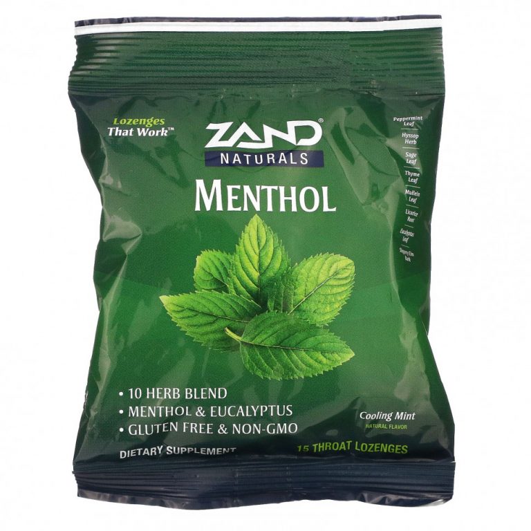 Zand, Naturals, ментол, охлаждающая мята, 15 пастилок для горла