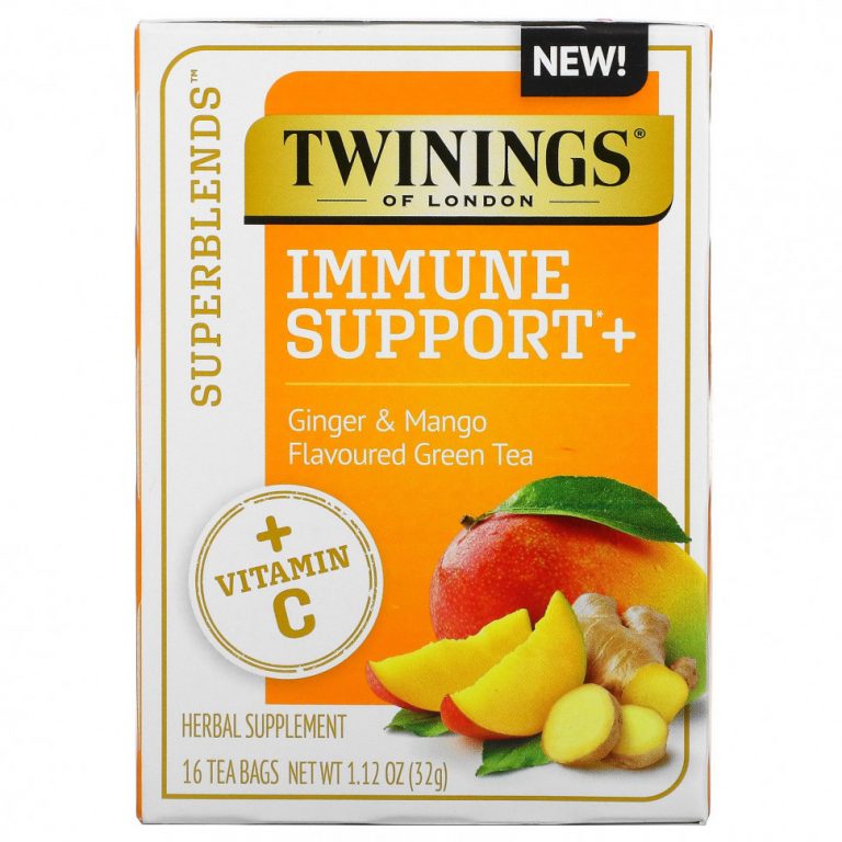 Twinings, Superblends, поддержка иммунитета, с витамином C, зеленым чаем с имбирем и манго, 16 чайных пакетиков, 32 г (1,12 унции) каждый