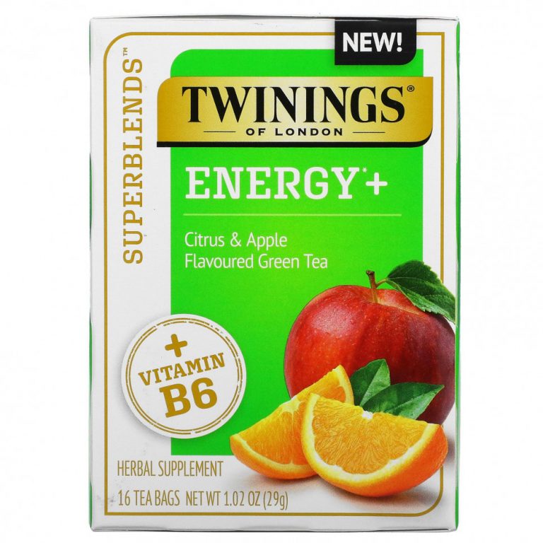 Twinings, Superblends, Energy с витамином B6, зеленый чай с цитрусовыми и яблоками, 16 чайных пакетиков, 29 г (1,02 унции)