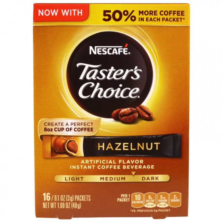 Nescaf?, Taster’s Choice, растворимый кофейный напиток, фундук, средней / темной обжарки, 16 пакетиков по 3 г (0,1 унции)