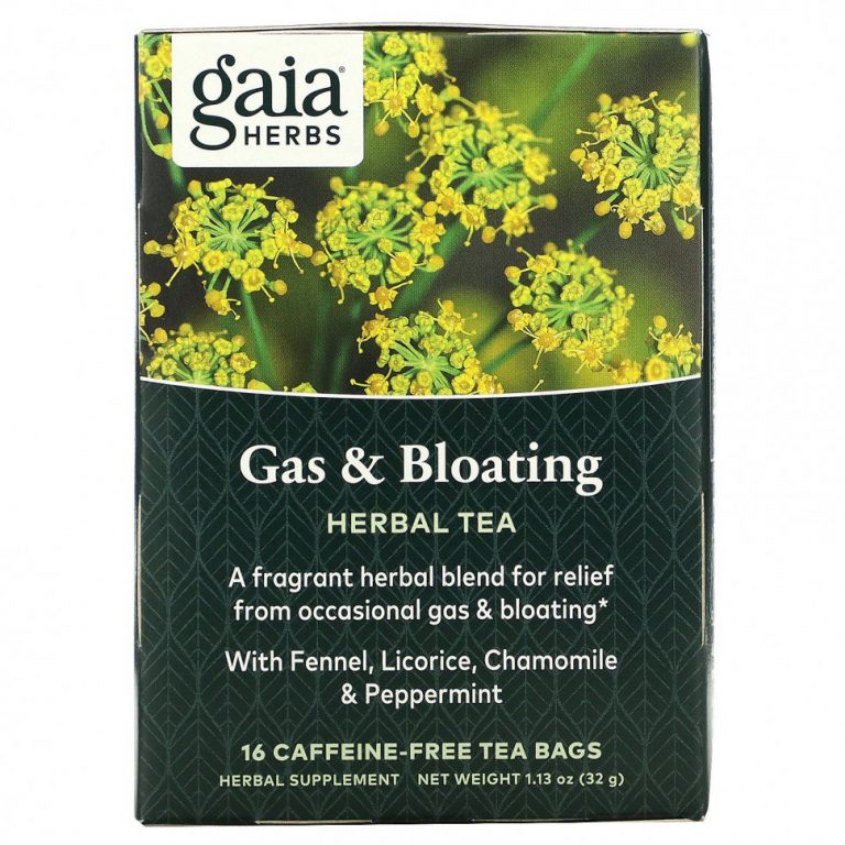 Gaia Herbs, травяной чай для облегчения эпизодического газообразования и вздутия живота, без кофеина, 16 чайных пакетиков, 32 г (1,13 унции)