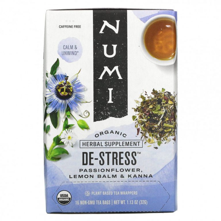 Numi Tea, Organic, De-Stress, без кофеина, 16 чайных пакетиков, 32 г (1,13 унции)