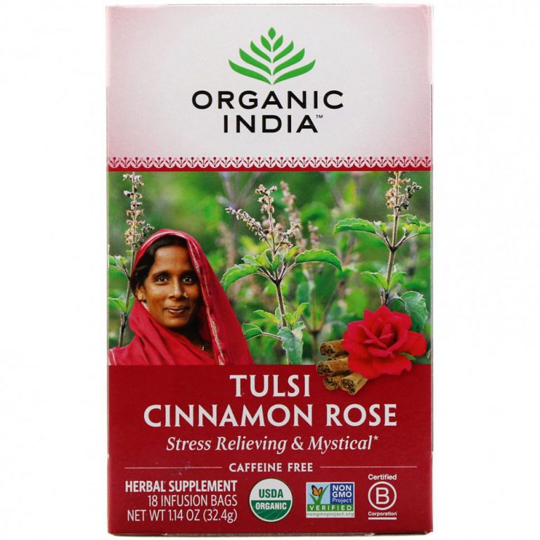 Organic India, Tulsi Tea, роза с корицей, без кофеина, 18 пакетиков для заваривания, 32,4 г (1,14 унции)