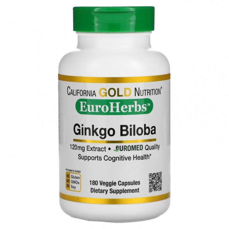 California Gold Nutrition, EuroHerbs, экстракт гинкго билоба, европейское качество, 120 мг, 180 растительных капсул