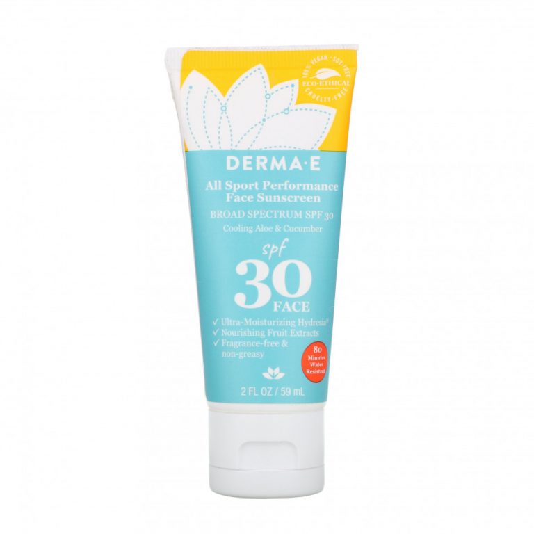 Derma E, All Sport Performance Face Sunscreen, солнцезащитное средство с SPF 30, спортивная серия, охлаждающие алоэ и огурец, 59 мл (2 жидк. унции)