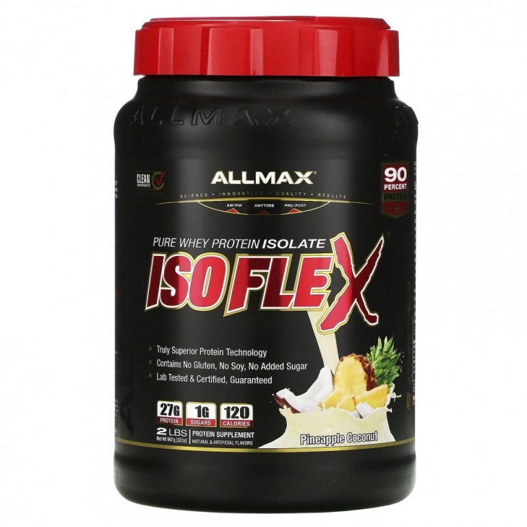 ALLMAX Nutrition, Isoflex, чистый изолят сывороточного протеина (фильтрация ионно-заряженных частиц WPI), ананас и кокос, 907 г (2 фунта)