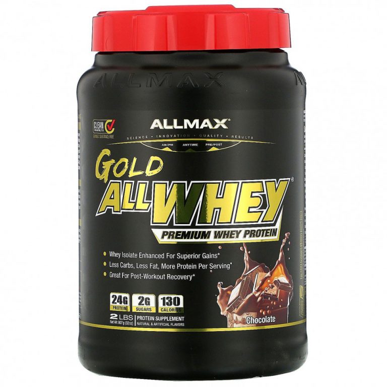 ALLMAX Nutrition, AllWhey Gold, 100 % сывороточный белок + изолят сывороточного белка премиум-качества, со вкусом шоколада, 907 г (2 фунта)