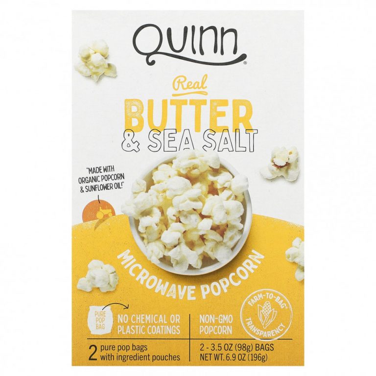 Quinn Popcorn, Попкорн в микроволновой печи, натуральное масло и морская соль, 2 пакетика по 98 г (3,5 унции)