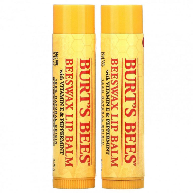 Burt’s Bees, Бальзам для губ с пчелиным воском, с витамином E и перечной мятой, 2 шт. В упаковке, 4,25 г (0,15 унции)