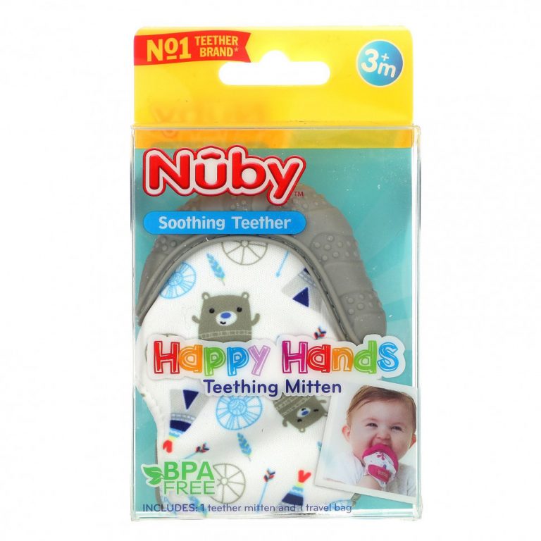 Nuby, Soothing Teether, Happy Hands Teething Mitten, Bears, 3+ M, 2 Piece Set