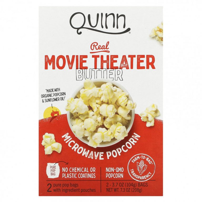 Quinn Popcorn, Real Movie Theater, попкорн для приготовления в микроволновой печи, с маслом, 2 пакета, 104 г (3,7 унции) каждый