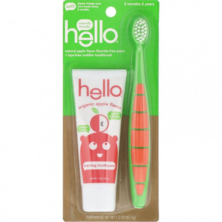 Hello, Natural Apple Flavor Fluoride Free Toothpaste + BPA-Free Toddler Toothbrush, 1.5 oz (42.5 g)