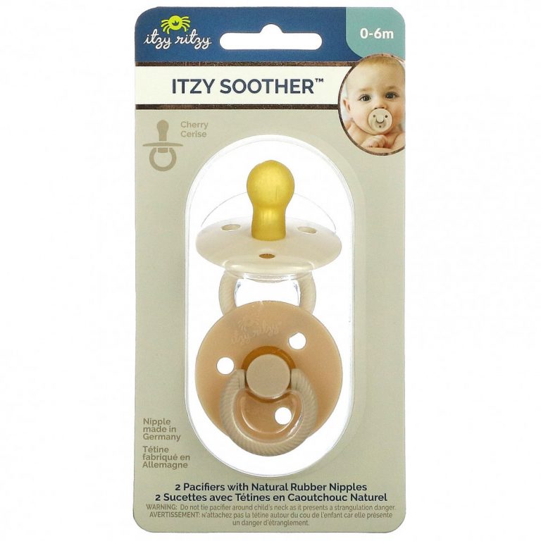 itzy ritzy, Itzy Soother, пустышки с сосками из натурального каучука, для детей от 0 до 6 месяцев, с кокосом и тостами, 2 пустышки