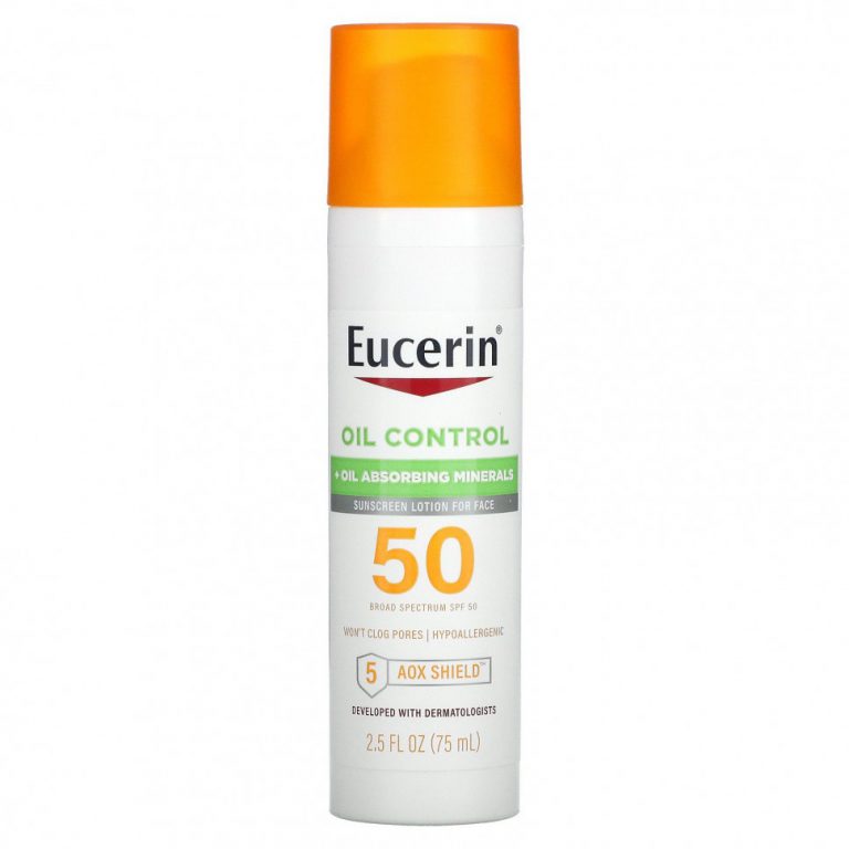 Eucerin, Oil Control, легкий солнцезащитный лосьон для лица, SPF 50, 75 мл (2,5 жидк. Унции)