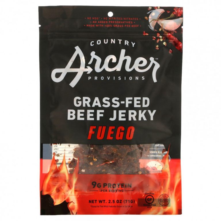 Country Archer Jerky, Вяленое мясо с говядиной Grass Fed, Fuego, 2,5 унции (71 г)