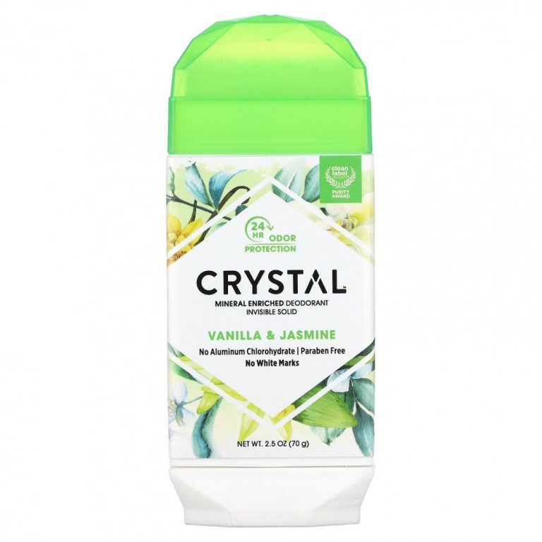 Crystal Body Deodorant, обогащенный минералами дезодорант, невидимый, твердый, ваниль и жасмин, 70 г (2,5 унции)