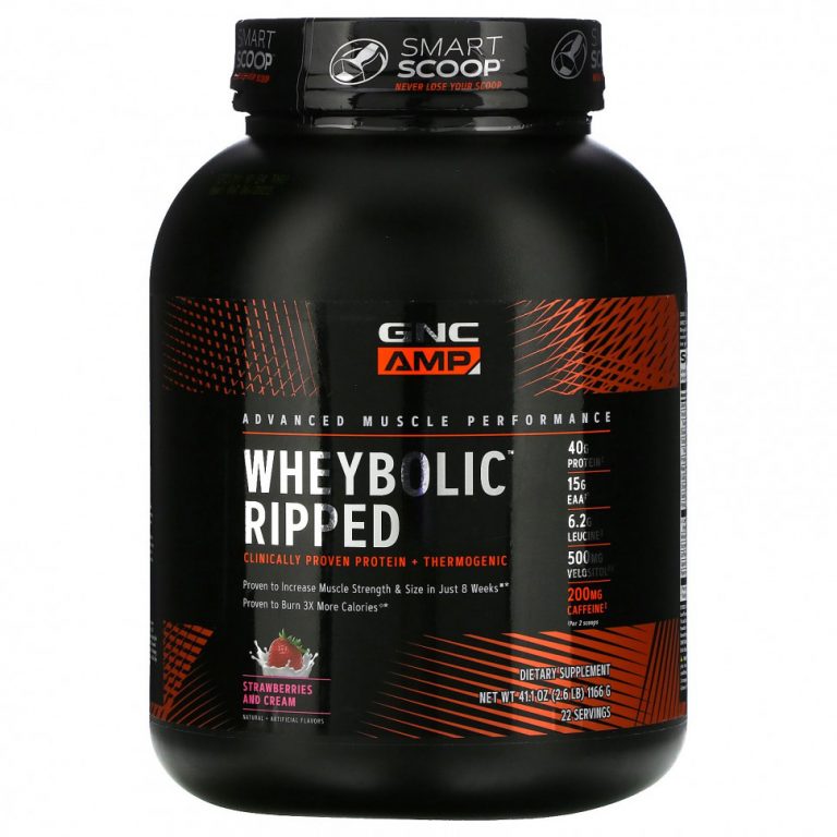 GNC, AMP, WheyBolic Ripped, клубника со сливками, 1166 г (2,6 фунта)