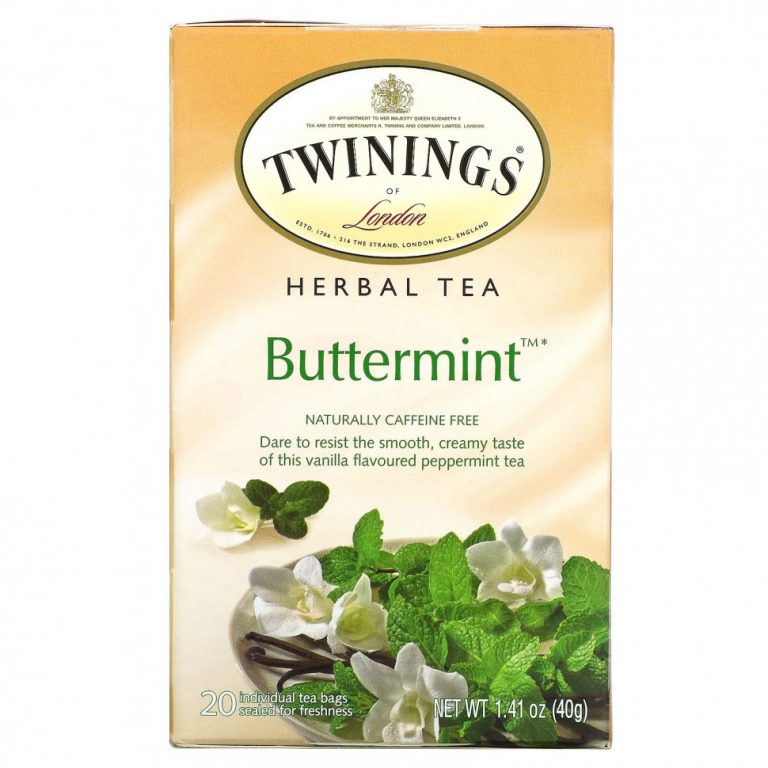 Twinings, Buttermint, травяной чай из мяты перечной, без кофеина, 20 чайных пакетиков в индивидуальной упаковке, 40 г (1,41 унции)