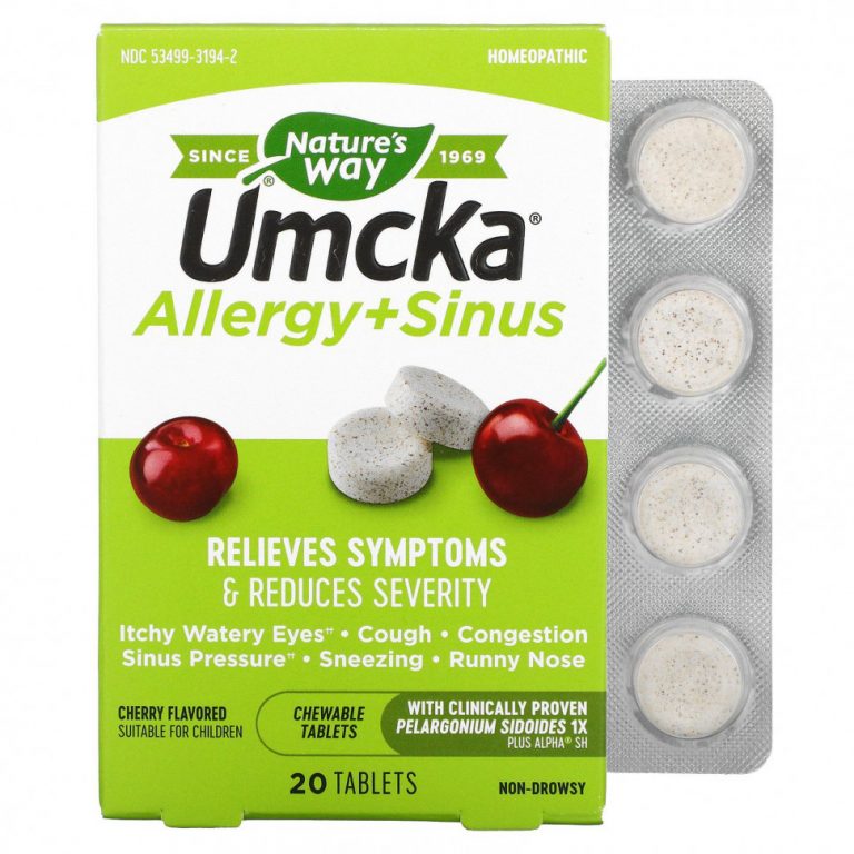 Nature’s Way, Umcka, Allergy + Sinus, вишня, 20 таблеток